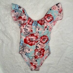 Janie and Jack Floral Swimsuit with Ruffle Accents